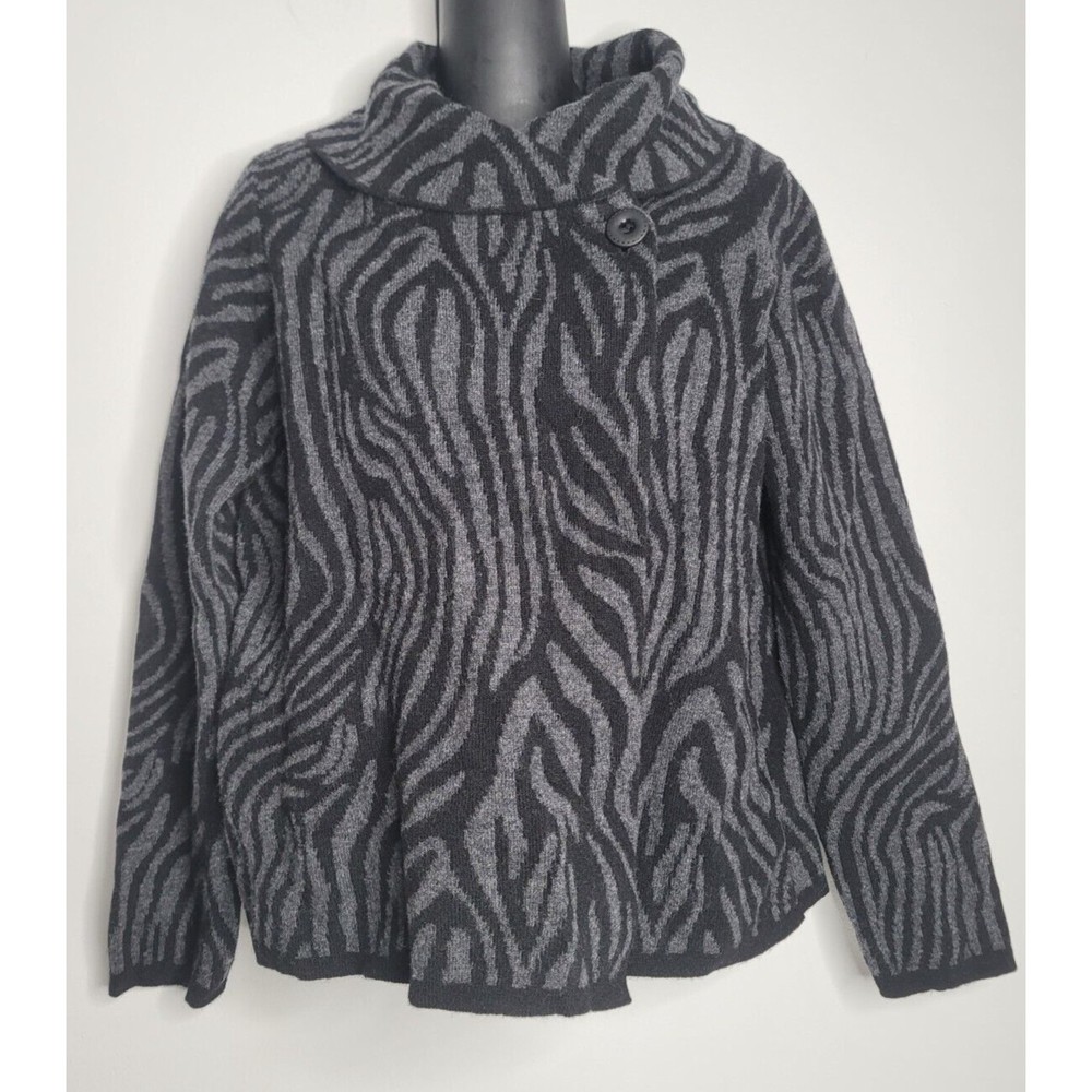A. Ida Anthropologie Womens Black Gray Italy Wool Cardigan Sweater Medium NEW